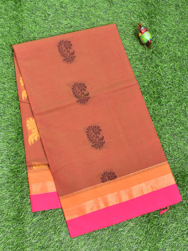 Coimbatore Cotton Brown Color Butta Saree with Plain Border