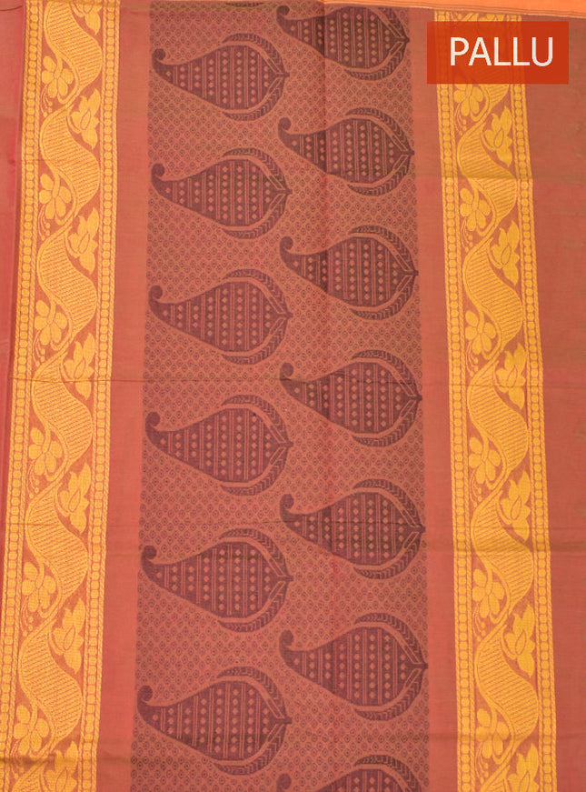 Coimbatore Cotton Brown Color Butta Saree with Plain Border