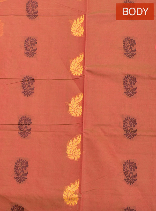 Coimbatore Cotton Brown Color Butta Saree with Plain Border