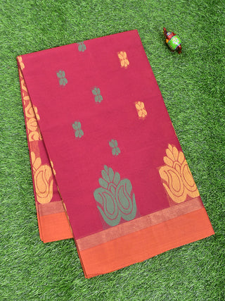 Coimbatore Cotton Red Color Butta Saree with Plain Border