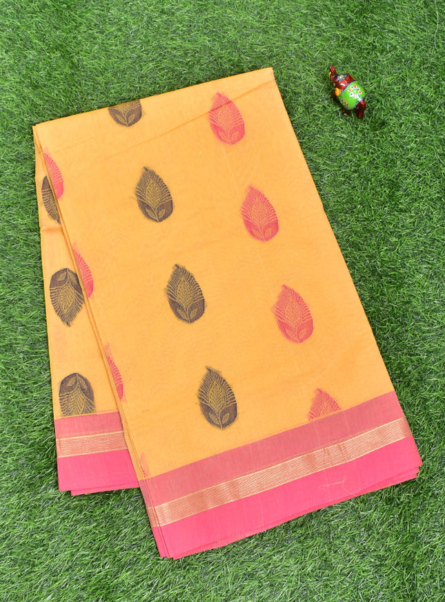 Coimbatore Cotton Yellow Butta Saree with Plain Border
