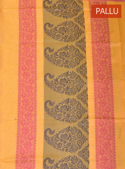 Coimbatore Cotton Yellow Butta Saree with Plain Border