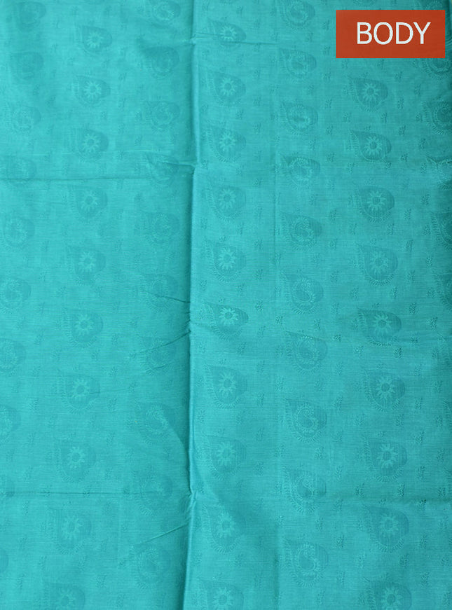 Coimbatore Cotton Rama Green Emboss Saree with Thread Woven Border
