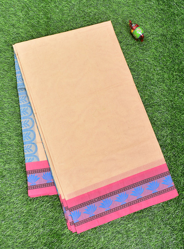 Coimbatore Cotton Sandal Fancy Emboss Saree with Thread Woven Border