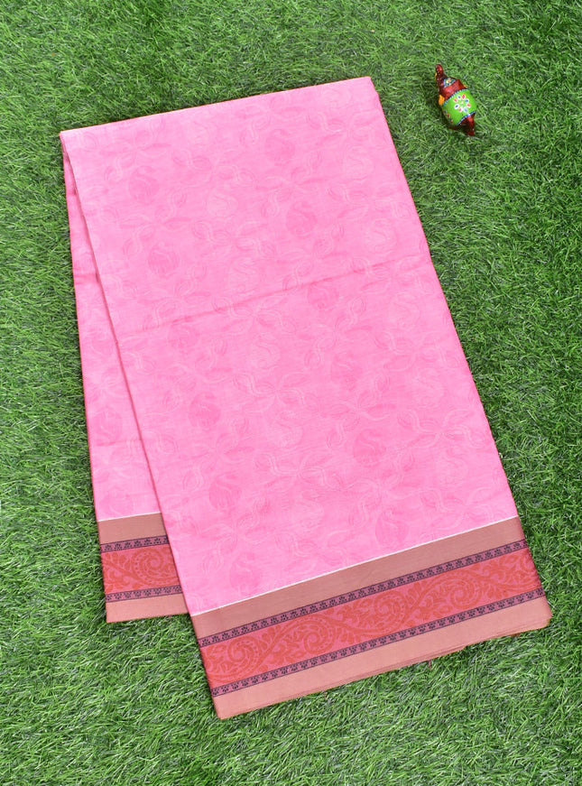 Coimbatore Cotton Pink Fancy Emboss Saree with Thread Woven Border