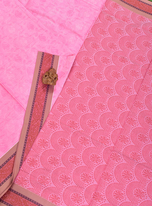 Coimbatore Cotton Pink Fancy Emboss Saree with Thread Woven Border