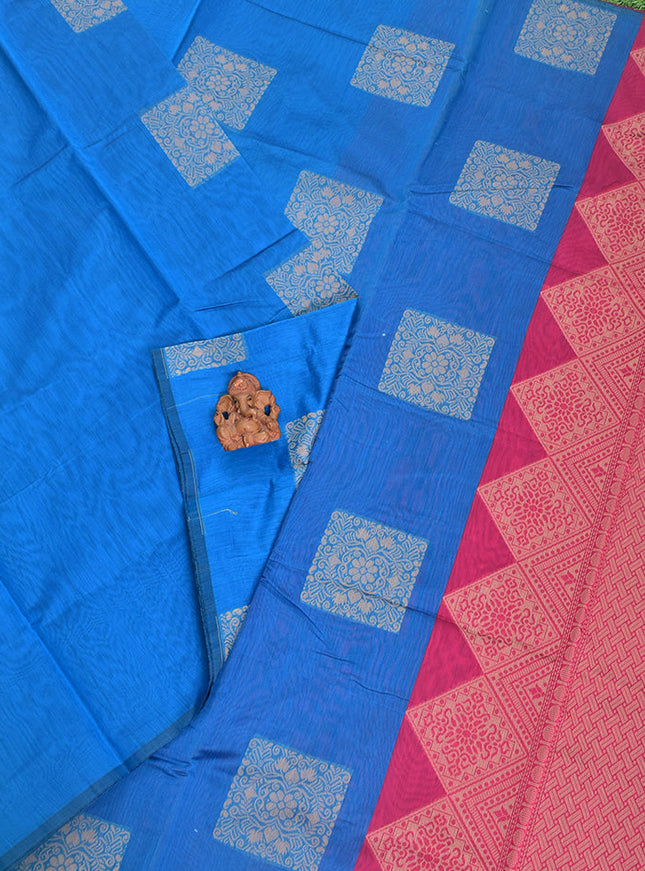 Coimbatore Cotton Blue Color Light Weight Cotton Saree