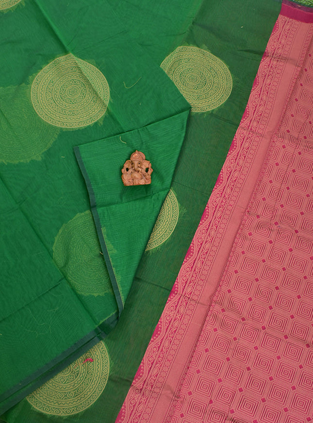 Coimbatore Cotton Dark Green Color Light weight Cotton Saree