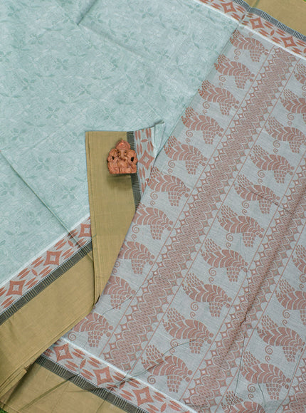 Coimbatore Cotton Light Green Fancy Emboss Saree with Plain Border