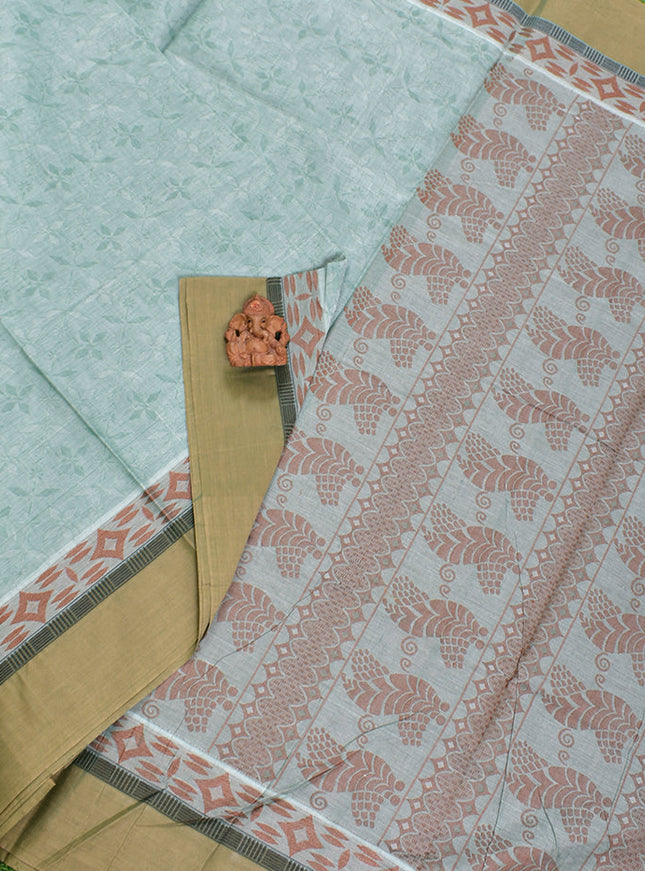 Coimbatore Cotton Light Green Fancy Emboss Saree with Plain Border