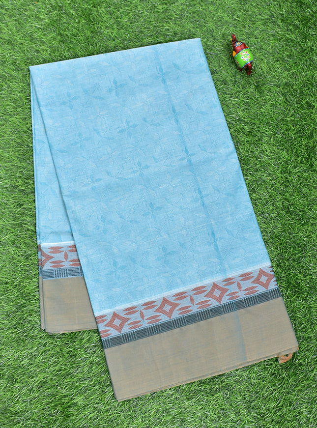 Coimbatore Cotton Light Blue Fancy Emboss Saree with Thread Woven Border