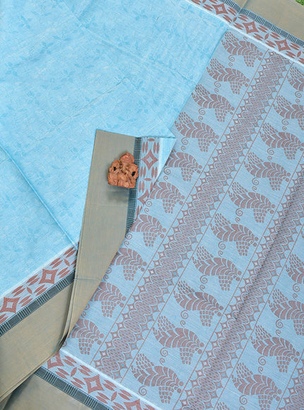 Coimbatore Cotton Light Blue Fancy Emboss Saree with Thread Woven Border