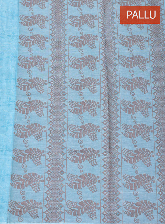Coimbatore Cotton Light Blue Fancy Emboss Saree with Thread Woven Border