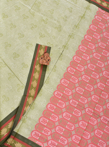 Coimbatore Cotton Light Green Fancy Emboss Saree with Thread Woven Border