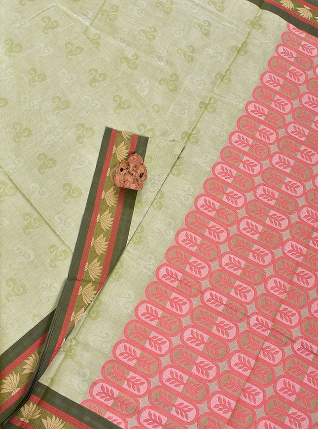 Coimbatore Cotton Light Green Fancy Emboss Saree with Thread Woven Border