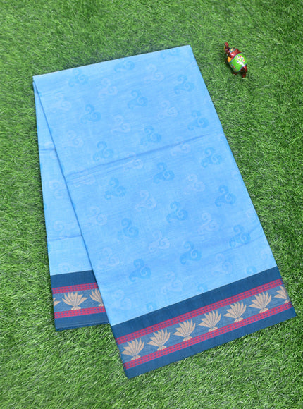 Coimbatore Cotton Blue Fancy Emboss Saree with Thread Woven Border