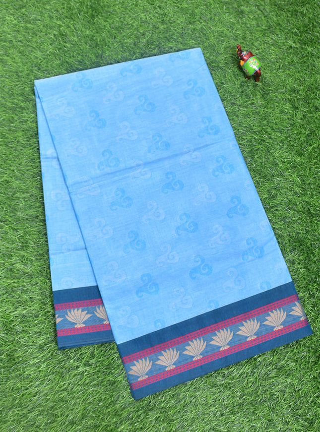 Coimbatore Cotton Blue Fancy Emboss Saree with Thread Woven Border