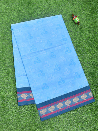 Coimbatore Cotton Blue Fancy Emboss Saree with Thread Woven Border