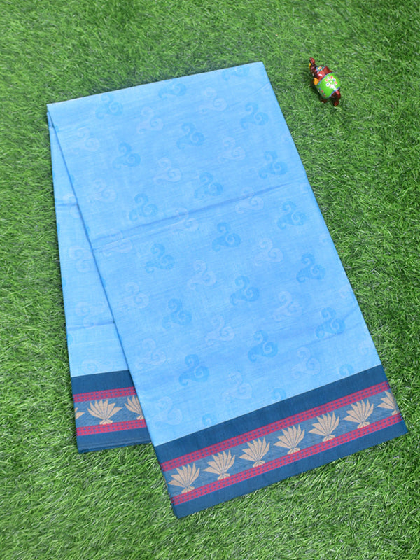 Coimbatore Cotton Blue Fancy Emboss Saree with Thread Woven Border