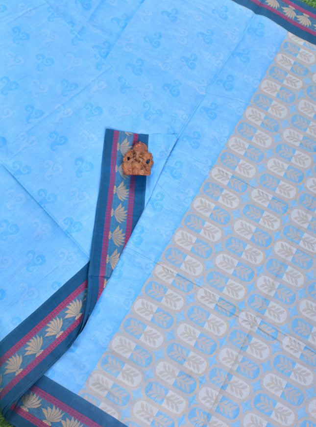 Coimbatore Cotton Blue Fancy Emboss Saree with Thread Woven Border