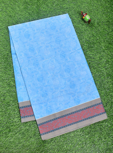 Coimbatore Cotton Blue Color Fancy Emboss Saree with Thread Woven Border