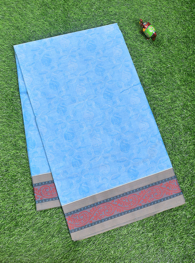 Coimbatore Cotton Blue Color Fancy Emboss Saree with Thread Woven Border