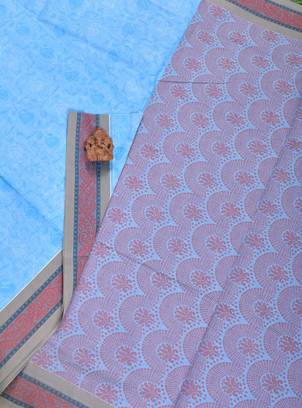 Coimbatore Cotton Blue Color Fancy Emboss Saree with Thread Woven Border