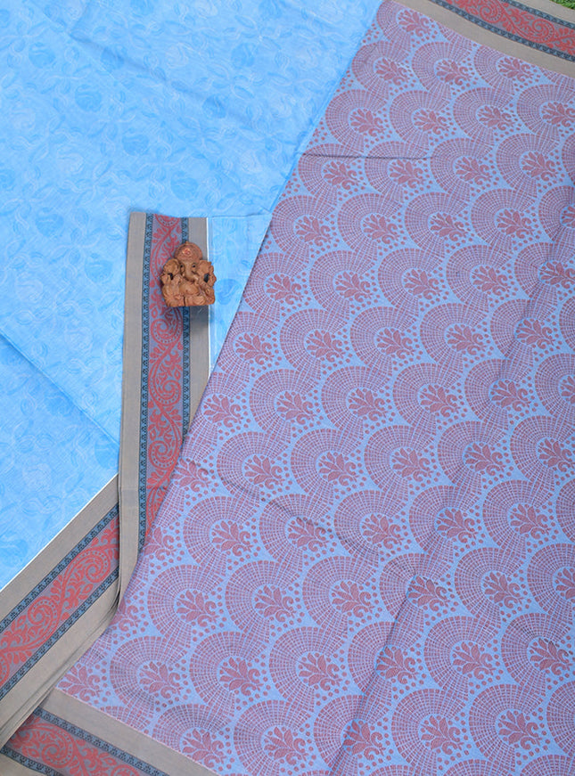 Coimbatore Cotton Blue Color Fancy Emboss Saree with Thread Woven Border