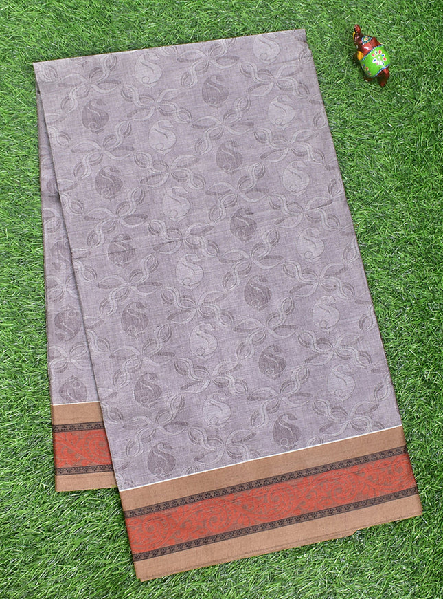 Coimbatore Cotton Grey Color Fancy Emboss Saree with Thread Woven Border