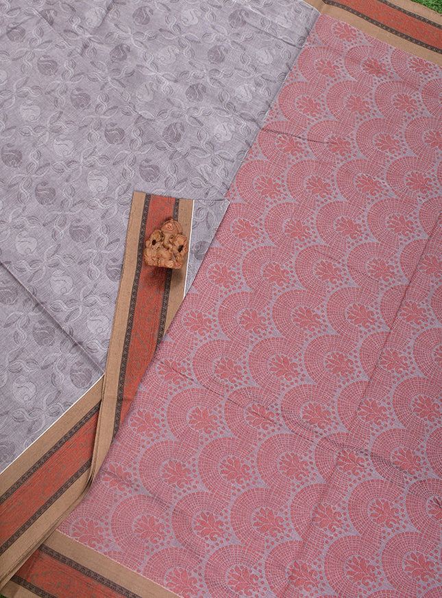 Coimbatore Cotton Grey Color Fancy Emboss Saree with Thread Woven Border