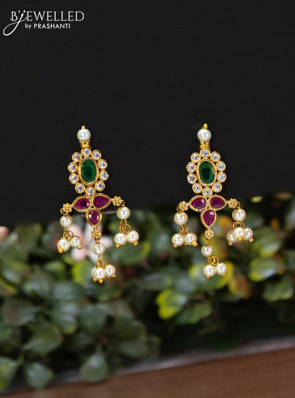 Antique guttapusalu necklace with kemp & cz stones and pearl hangings