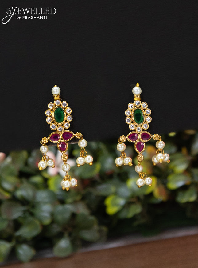 Antique guttapusalu necklace with kemp & cz stones and pearl hangings