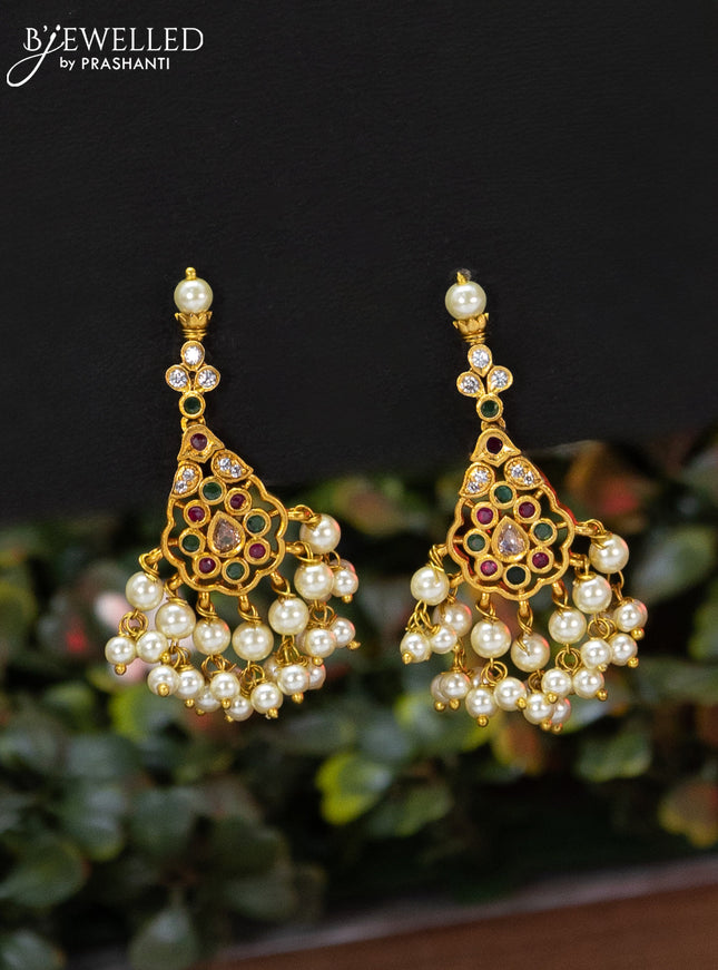 Antique guttapusalu necklace lakshmi design with kemp & cz stones and pearl hangings