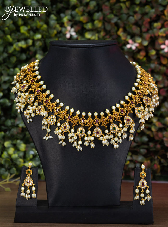 Antique guttapusalu necklace with kemp & cz stones and pearl hangings