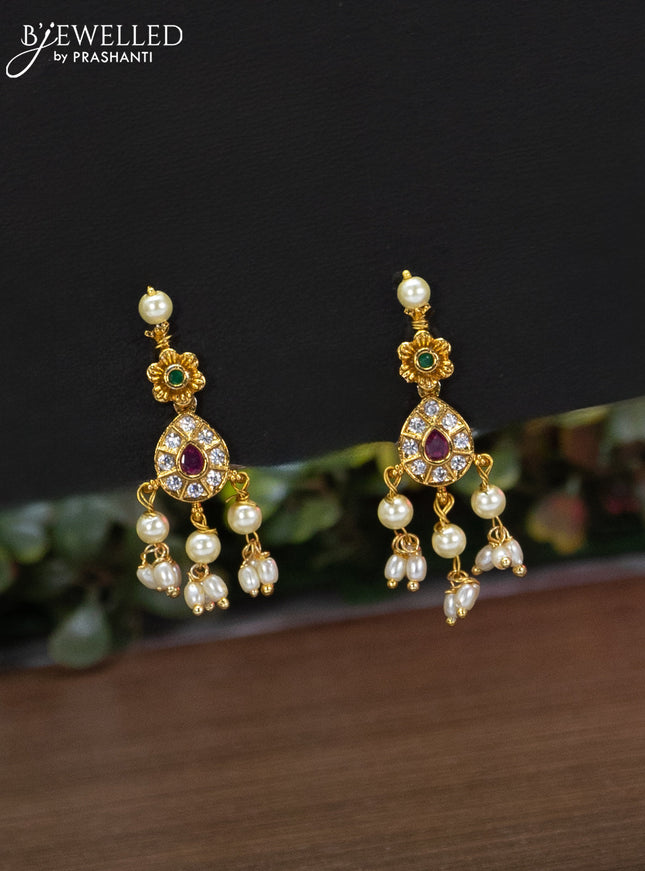 Antique guttapusalu necklace with kemp & cz stones and pearl hangings