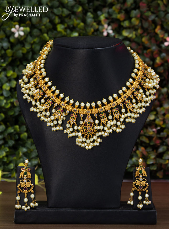 Antique guttapusalu necklace with kemp & cz stones and pearl hangings