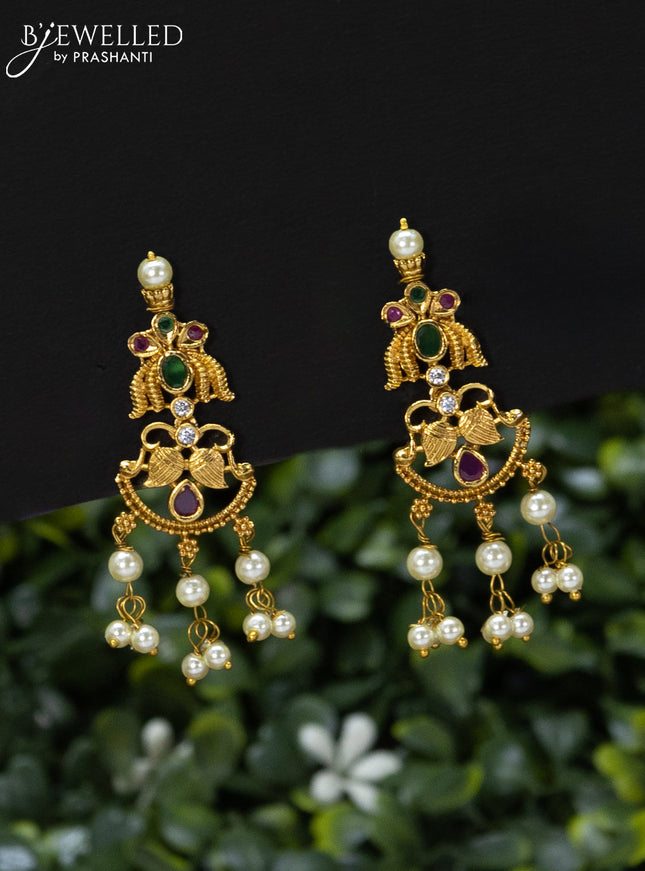 Antique guttapusalu necklace with kemp & cz stones and pearl hangings