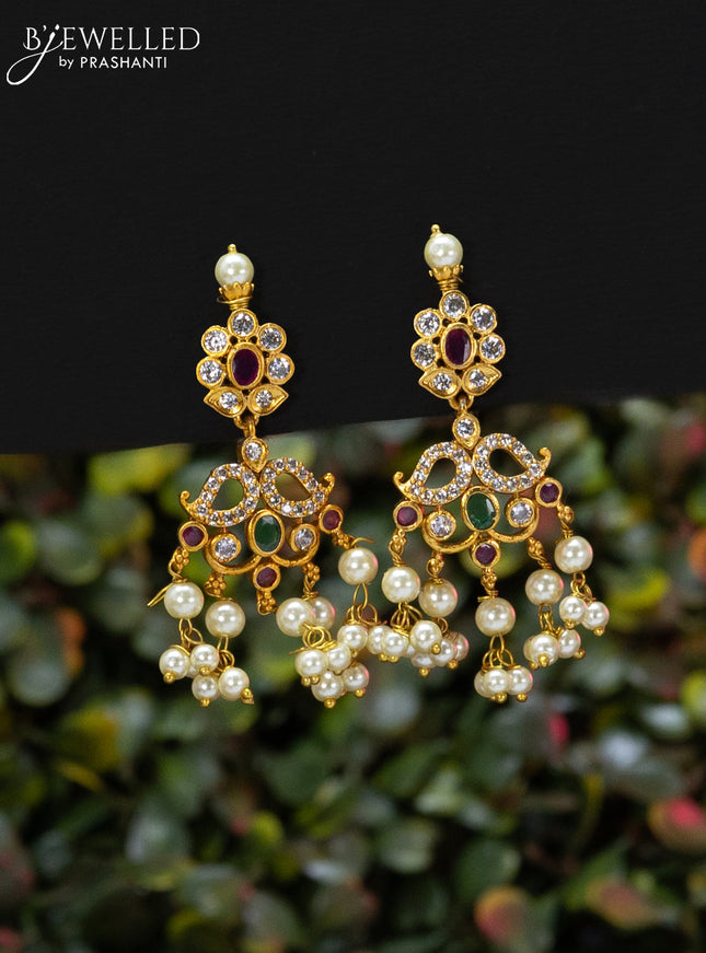 Antique guttapusalu necklace peacock design with kemp & cz stones and pearl hangings