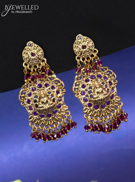 Antique Necklace lakshmi design with pink kemp & cz stones and pink beads hanging