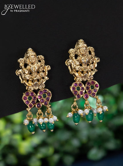 Black thread necklace kemp stones with lakshmi pendant and beads hangings