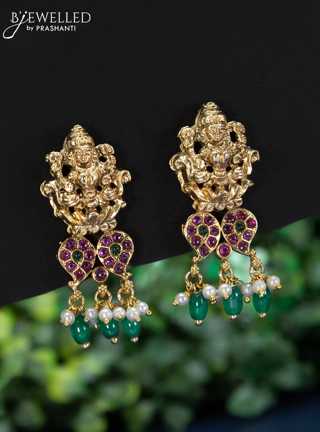 Black thread necklace kemp stones with lakshmi pendant and beads hangings