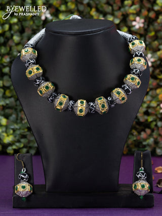 Jaipur beaded necklace with emerald and cz stones