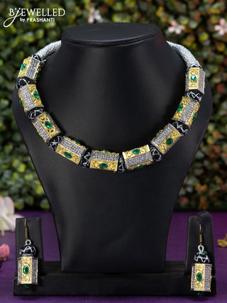 Jaipur beaded necklace with emerald and cz stones