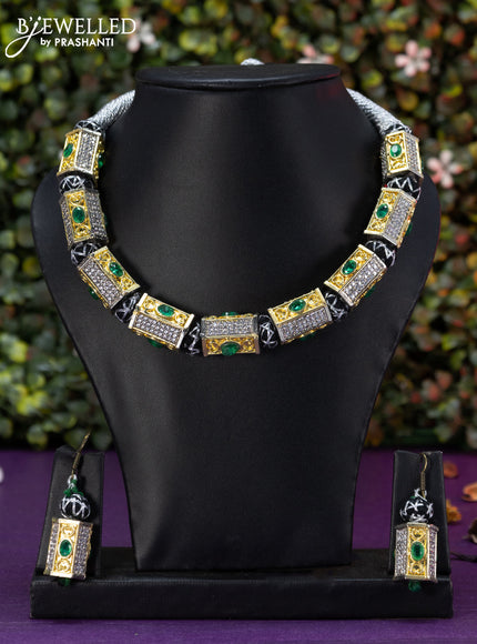 Jaipur beaded necklace with emerald and cz stones