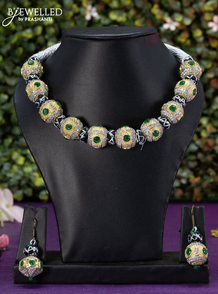 Jaipur beaded necklace with emerald and cz stones