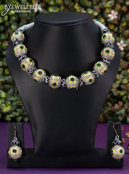 Jaipur beaded necklace with emerald and cz stones