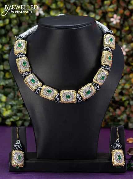 Jaipur beaded necklace with emerald and cz stones