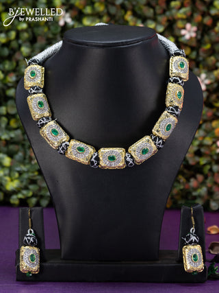Jaipur beaded necklace with emerald and cz stones