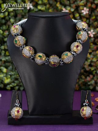 Jaipur beaded necklace with kemp and cz stones