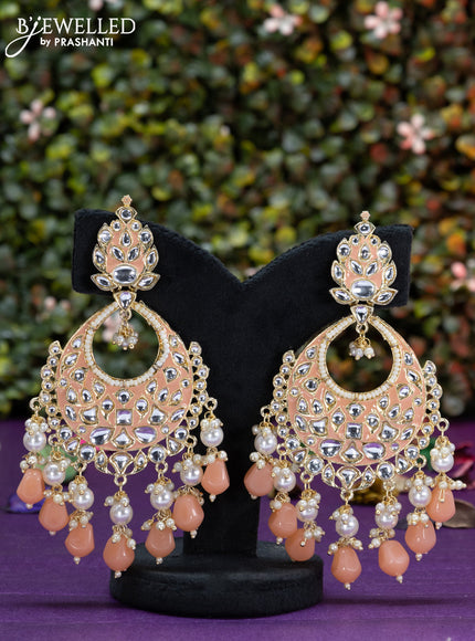 Fashion dangler peach minakari earrings with beads and pearl hangings